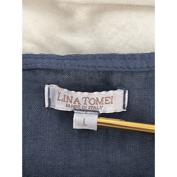 Lina Tomei Dress Women’s Large Blue Gray Linen Sleeveless Beaded Lagenlook Italy - Picture 12 of 14